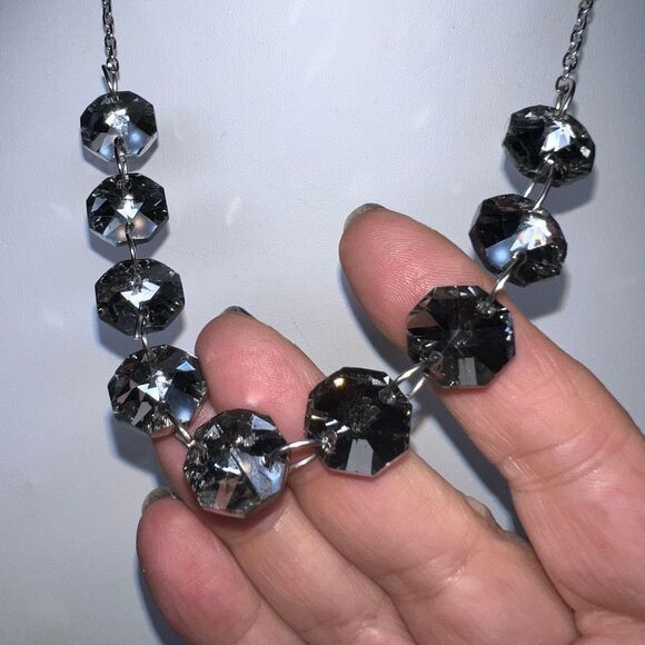 Gray Faceted Large Crystal Necklace - Picture 3 of 8
